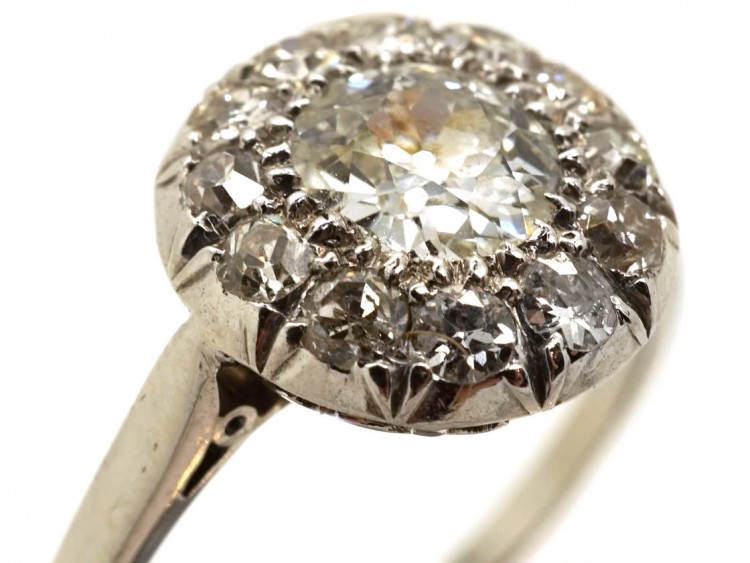 French Platinum & Diamond Bombe Cluster Ring