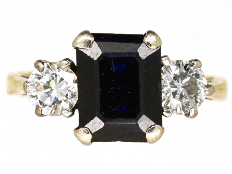 Art Deco 18ct Gold & Platinum Rectangular Sapphire & Diamond Ring