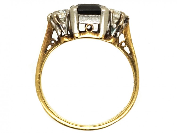 Art Deco 18ct Gold & Platinum Rectangular Sapphire & Diamond Ring