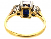 Art Deco 18ct Gold & Platinum Rectangular Sapphire & Diamond Ring