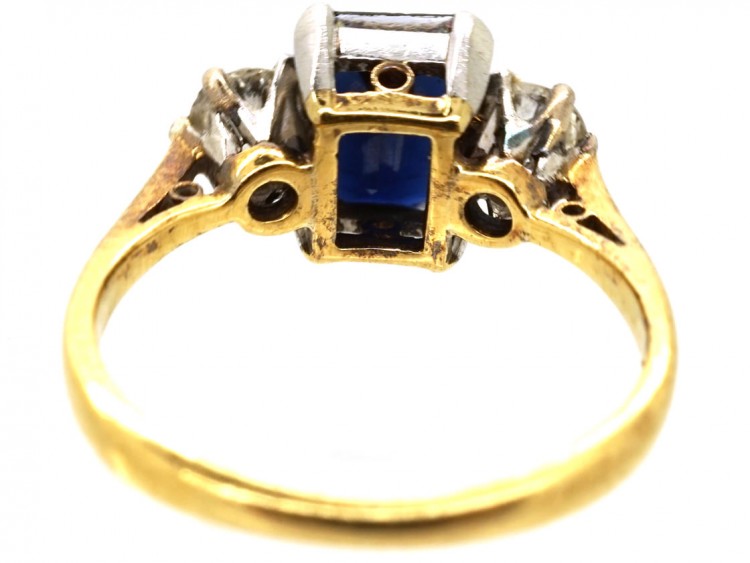 Art Deco 18ct Gold & Platinum Rectangular Sapphire & Diamond Ring