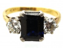 Art Deco 18ct Gold & Platinum Rectangular Sapphire & Diamond Ring