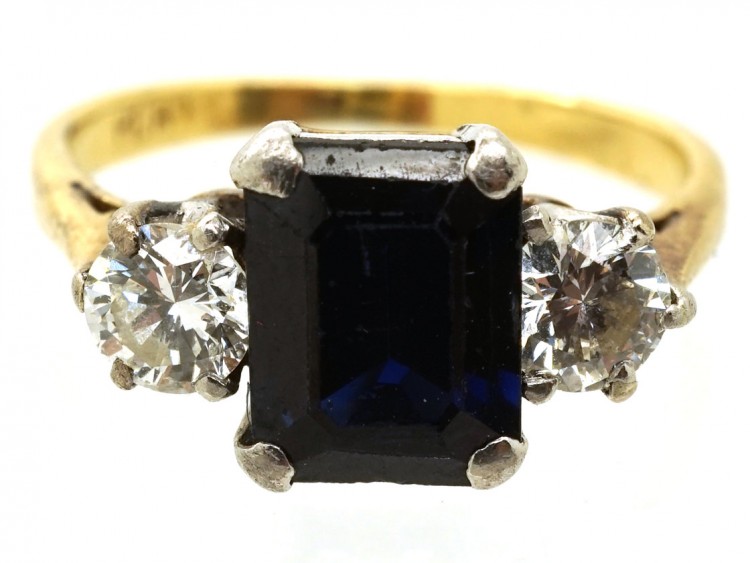 Art Deco 18ct Gold & Platinum Rectangular Sapphire & Diamond Ring
