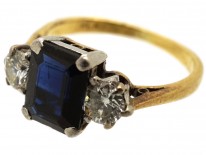 Art Deco 18ct Gold & Platinum Rectangular Sapphire & Diamond Ring