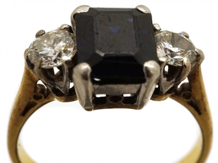 Art Deco 18ct Gold & Platinum Rectangular Sapphire & Diamond Ring