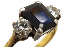 Art Deco 18ct Gold & Platinum Rectangular Sapphire & Diamond Ring