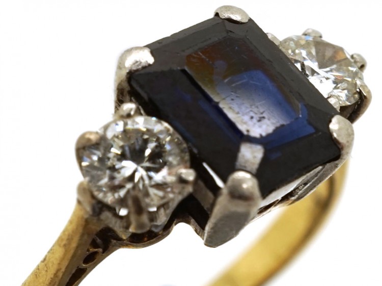 Art Deco 18ct Gold & Platinum Rectangular Sapphire & Diamond Ring