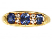 Edwardian 18ct Gold, Three Stone Sapphire & Diamond Ring