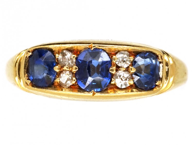 Edwardian 18ct Gold, Three Stone Sapphire & Diamond Ring