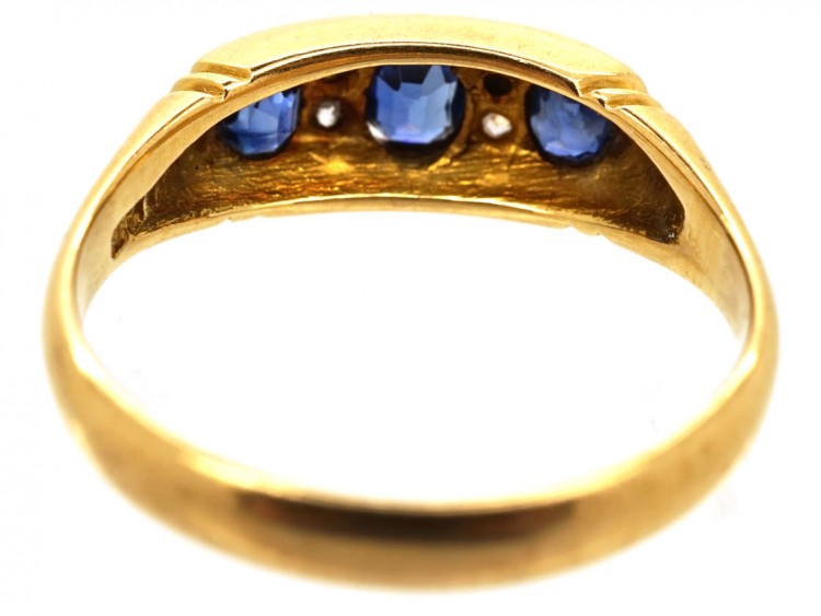 Edwardian 18ct Gold, Three Stone Sapphire & Diamond Ring