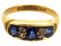 Edwardian 18ct Gold, Three Stone Sapphire & Diamond Ring
