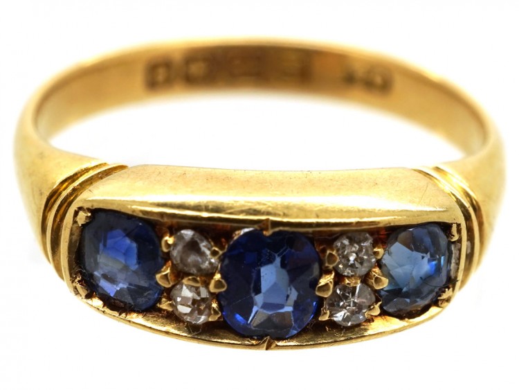 Edwardian 18ct Gold, Three Stone Sapphire & Diamond Ring