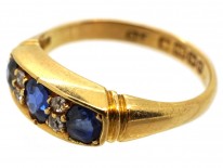 Edwardian 18ct Gold, Three Stone Sapphire & Diamond Ring