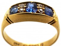 Edwardian 18ct Gold, Three Stone Sapphire & Diamond Ring