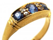 Edwardian 18ct Gold, Three Stone Sapphire & Diamond Ring