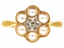 Edwardian 18ct Gold, Natural Split Pearl & Diamond Ring
