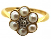 Edwardian 18ct Gold, Natural Split Pearl & Diamond Ring