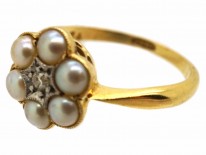 Edwardian 18ct Gold, Natural Split Pearl & Diamond Ring