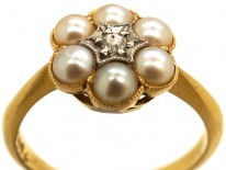 Edwardian 18ct Gold, Natural Split Pearl & Diamond Ring