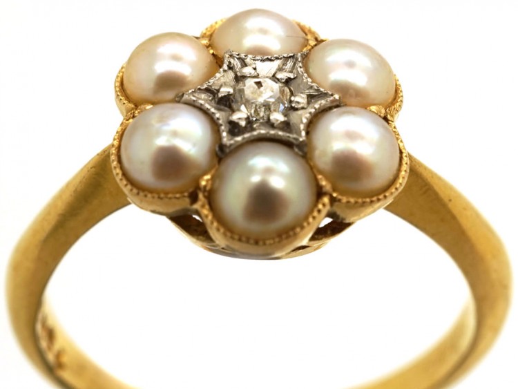 Edwardian 18ct Gold, Natural Split Pearl & Diamond Ring
