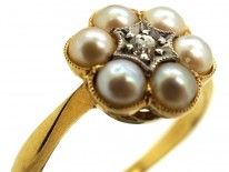 Edwardian 18ct Gold, Natural Split Pearl & Diamond Ring