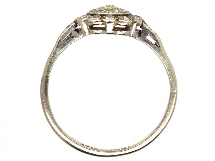 Edwardian 18ct White Gold & Platinum, Diamond Cluster Ring With Diamond Shoulders