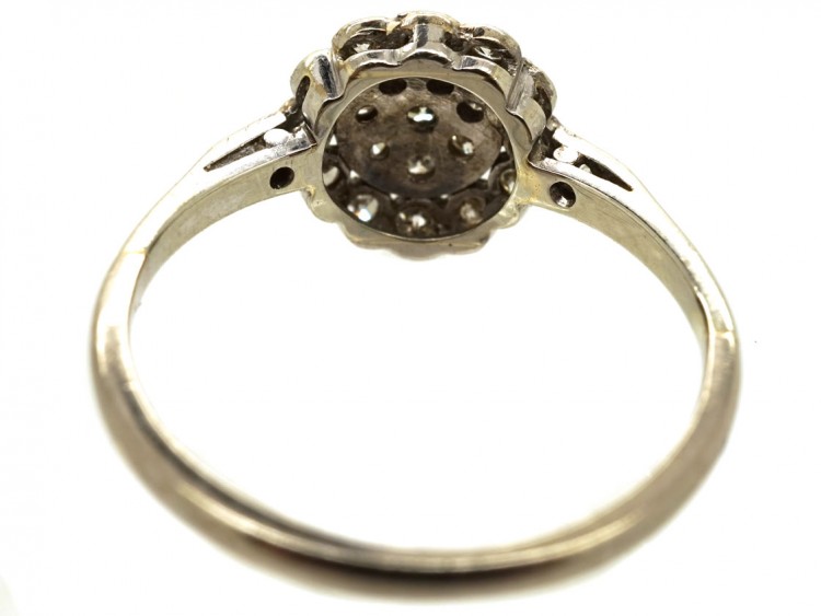 Edwardian 18ct White Gold & Platinum, Diamond Cluster Ring With Diamond Shoulders