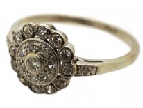 Edwardian 18ct White Gold & Platinum, Diamond Cluster Ring With Diamond Shoulders