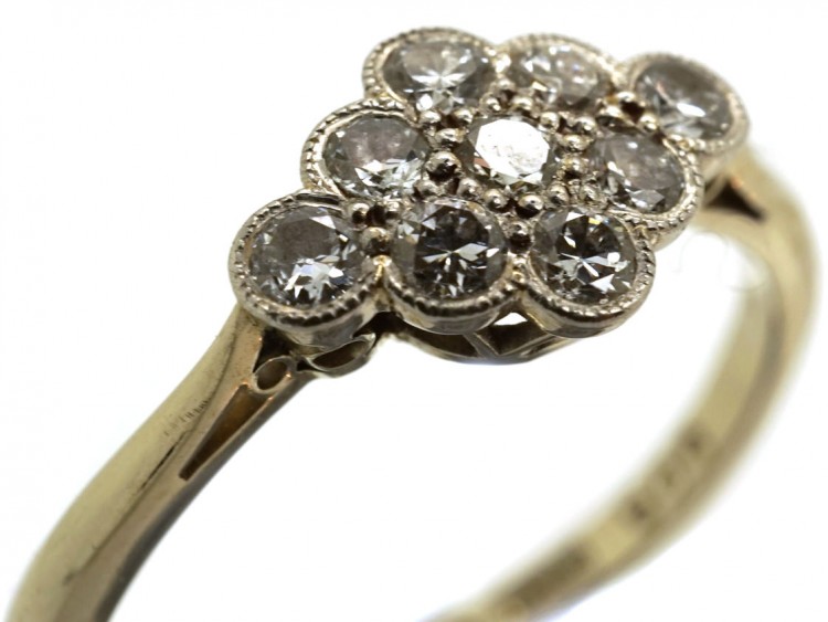 Edwardian 18ct Gold & Platinum Diamond Cluster Ring