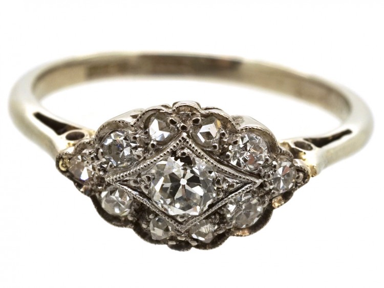 Art Deco 18ct Gold & Platinum Diamond Cluster Ring