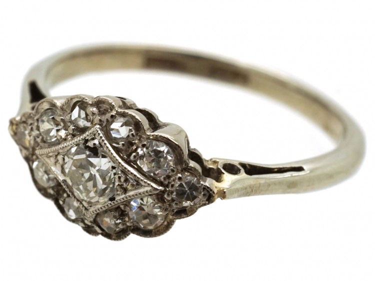 Art Deco 18ct Gold & Platinum Diamond Cluster Ring