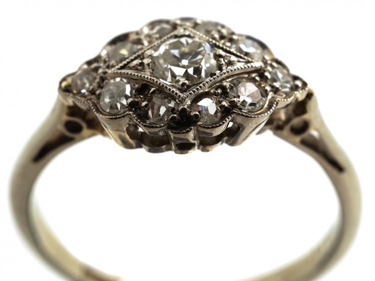 Art Deco 18ct Gold & Platinum Diamond Cluster Ring