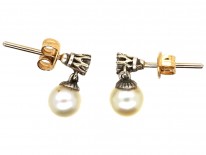 Edwardian Natural Saltwater Pearl & Diamond Earrings