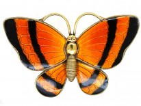 Silver Gilt Orange & Black Enamel Butterfly Brooch by Volmer Bahner