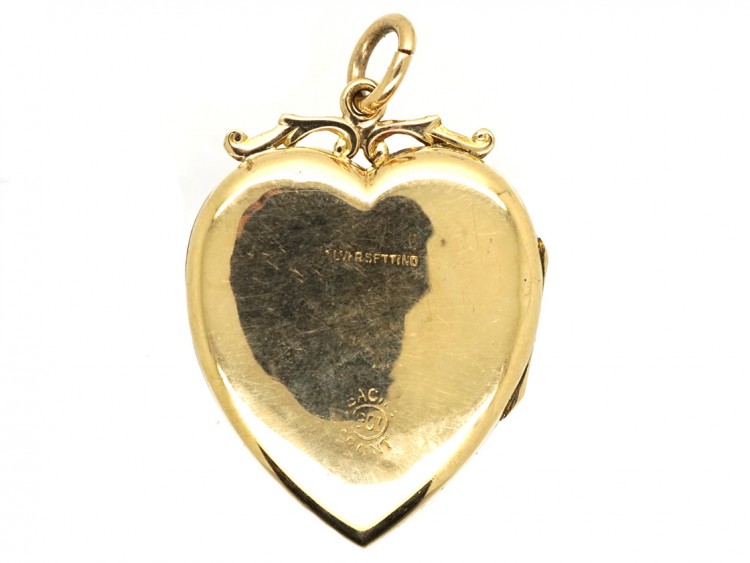 9ct Back & Front, Gold Turquoise & Natural Split Pearl Heart Shaped Locket