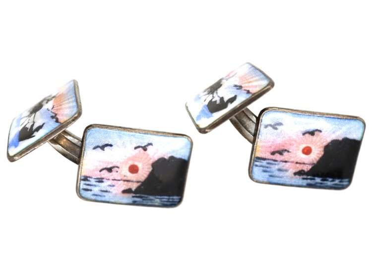Norwegian Silver & Enamel Cufflinks by Elvik Co