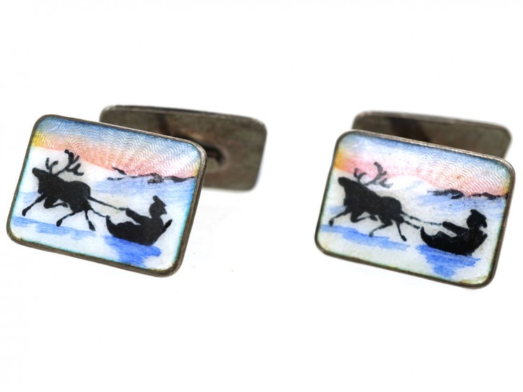Norwegian Silver & Enamel Cufflinks by Elvik Co