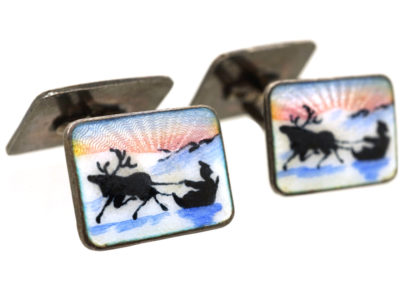 Norwegian Silver & Enamel Cufflinks by Elvik Co