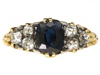 Victorian 18ct Gold, Sapphire & Diamond Carved Half Hoop Ring