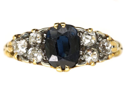 Victorian 18ct Gold, Sapphire & Diamond Carved Half Hoop Ring