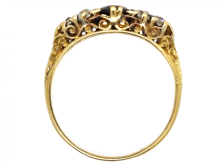 Victorian 18ct Gold, Sapphire & Diamond Carved Half Hoop Ring