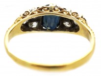 Victorian 18ct Gold, Sapphire & Diamond Carved Half Hoop Ring