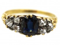 Victorian 18ct Gold, Sapphire & Diamond Carved Half Hoop Ring