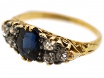 Victorian 18ct Gold, Sapphire & Diamond Carved Half Hoop Ring
