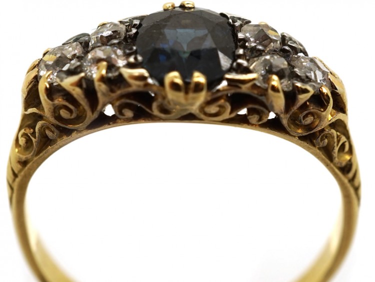 Victorian 18ct Gold, Sapphire & Diamond Carved Half Hoop Ring
