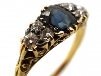 Victorian 18ct Gold, Sapphire & Diamond Carved Half Hoop Ring