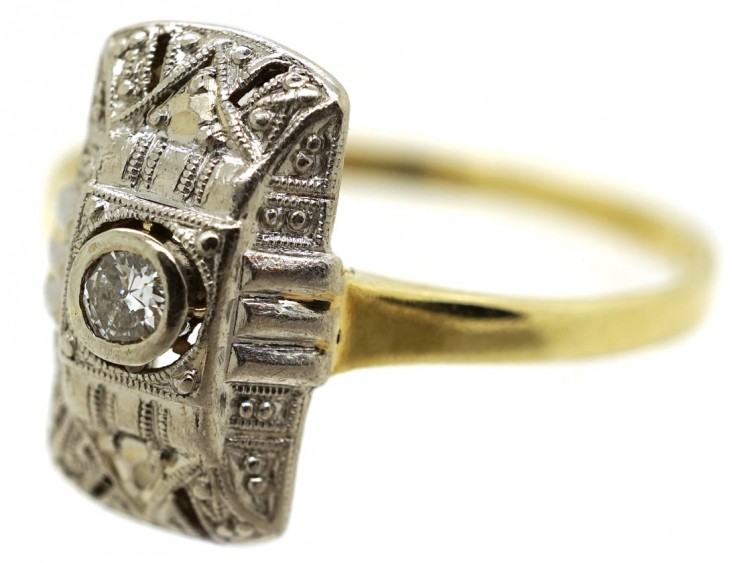 18ct Gold & Platinum Art Deco Rectangular Diamond Ring