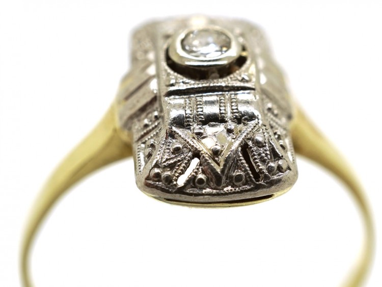 18ct Gold & Platinum Art Deco Rectangular Diamond Ring