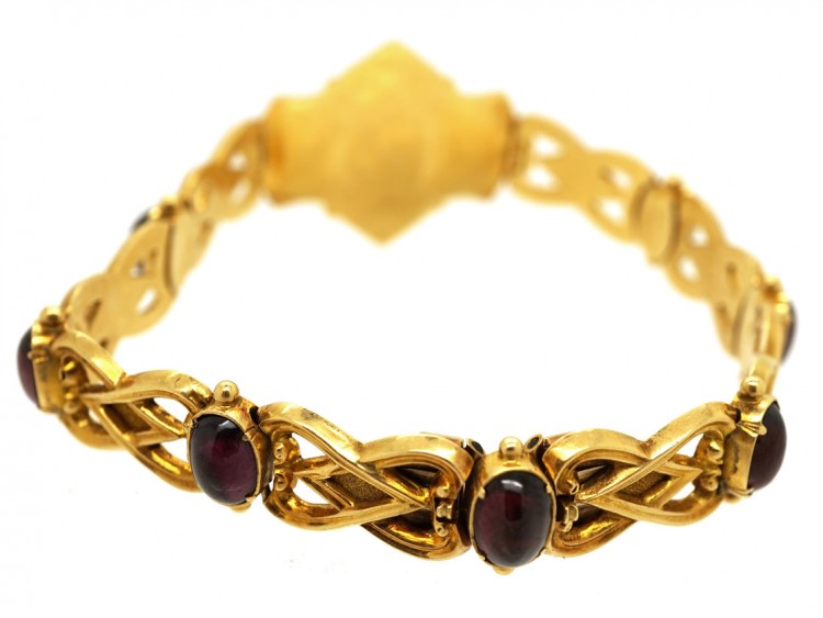 Victorian 15ct Gold & Cabochon Garnet Bracelet in Original Case