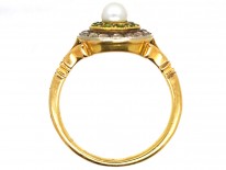 Edwardian 18ct Gold, Green Garnet, Diamond & Pearl Target Ring